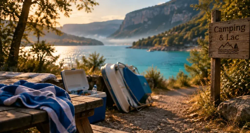 Camping proche lac de sainte croix : vue sur la rive et le lac près des gorges
