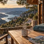 Chalet gorges du verdon : terrasse bois, vue sur la vallée et le lac de Sainte-Croix