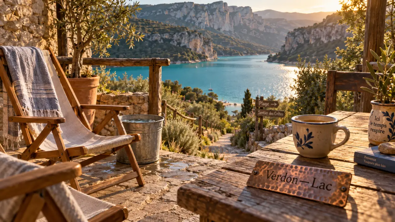Locations gorges du verdon : terrasse au bord du lac Sainte-Croix