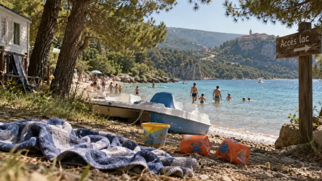 Meilleur camping lac de sainte croix : accès au lac, serviette et pédalo sur la plage