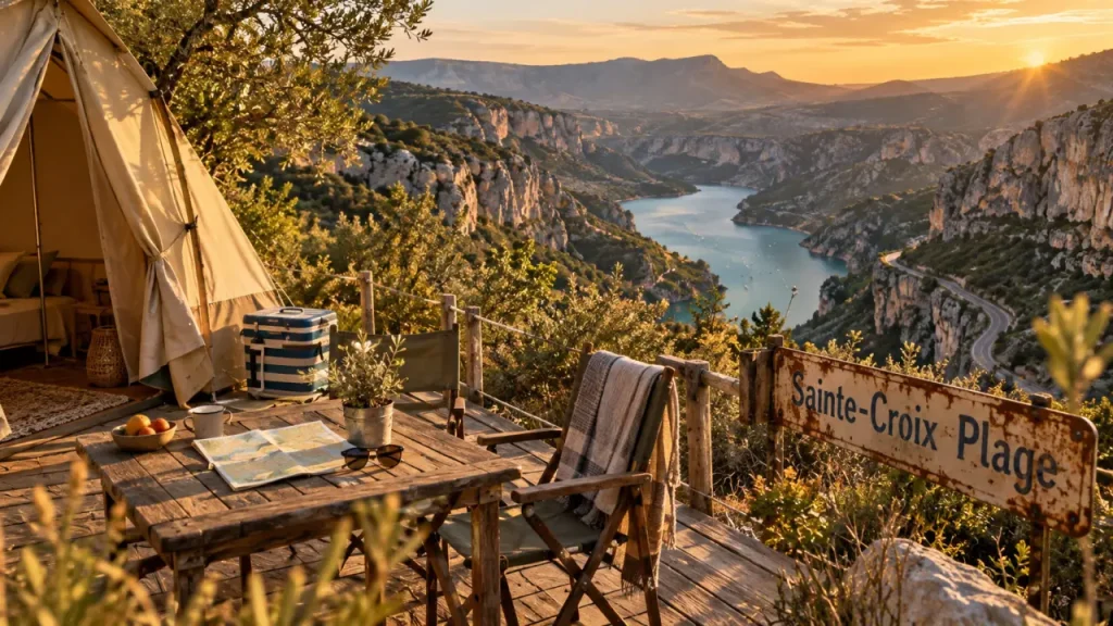 Meilleurs camping gorges du verdon : camping Sainte-Croix Plage avec vue sur le lac