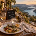 Terrasse restaurant restaurants gorges du verdon avec vue sur le lac de Sainte-Croix