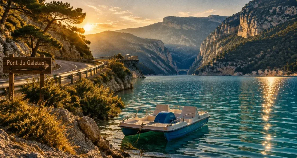Visiter les gorges du Verdon en 1 jour : lac de Sainte-Croix au golden hour