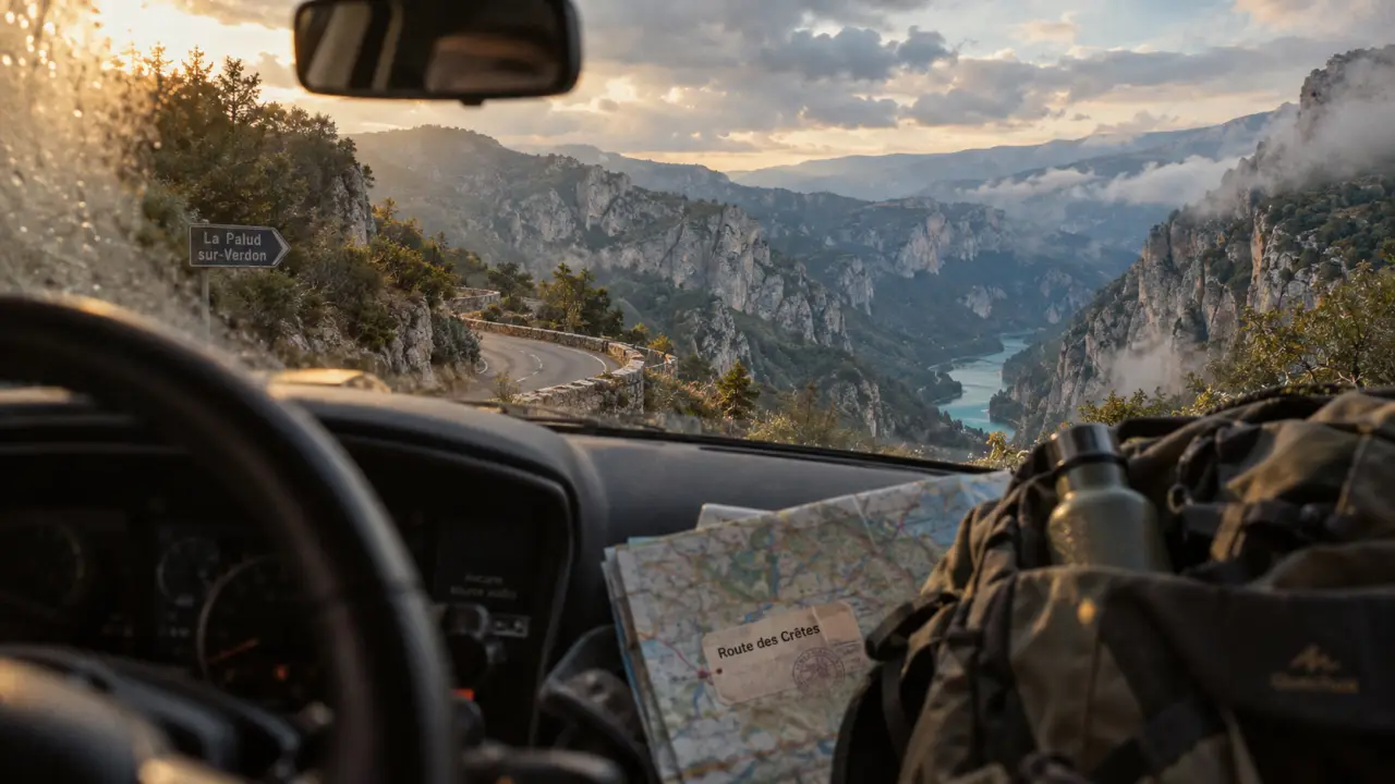 Visiter les gorges du Verdon en 1 semaine : voiture près de La Palud-sur-Verdon, vue sur le Verdon